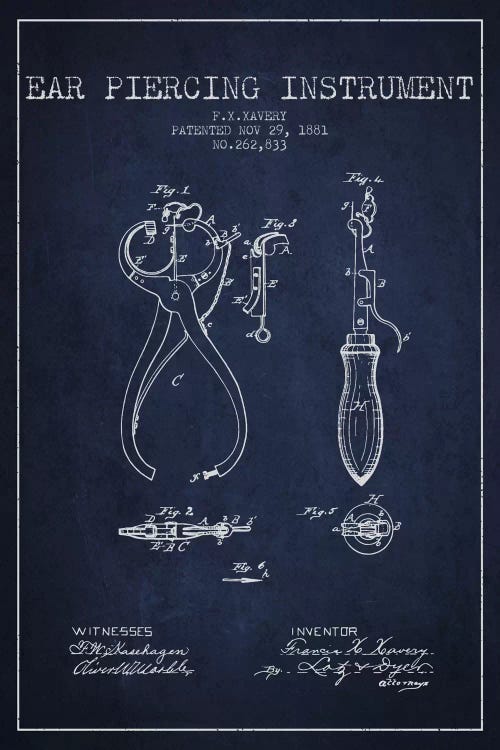 Ear Piercer 3 Navy Blue Patent Blueprint by Aged Pixel wall art
