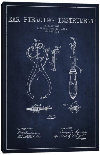 Ear Piercer 3 Navy Blue Patent Blueprint Canvas Art Print - Beauty & Personal Care Blueprints