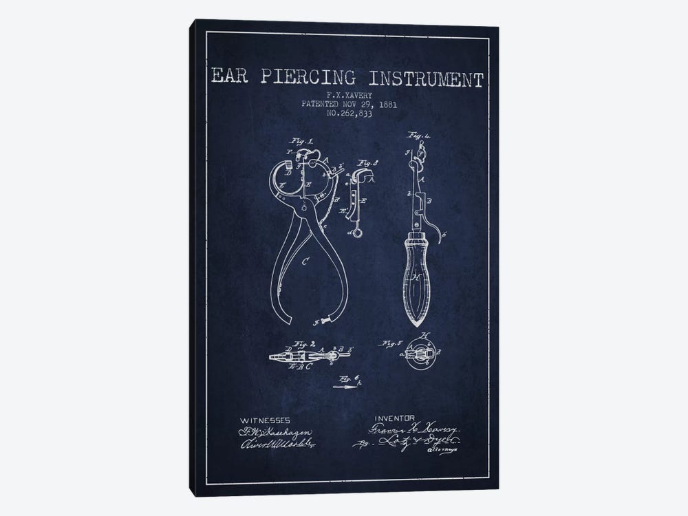 Ear Piercer 3 Navy Blue Patent Blueprint by Aged Pixel 1-piece Canvas Art Print