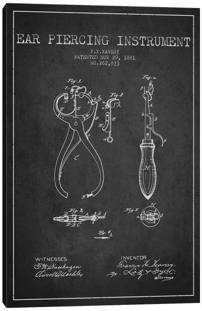 Ear Piercer 3 Charcoal Patent Blueprint Canvas Art Print - Medical & Dental Blueprints