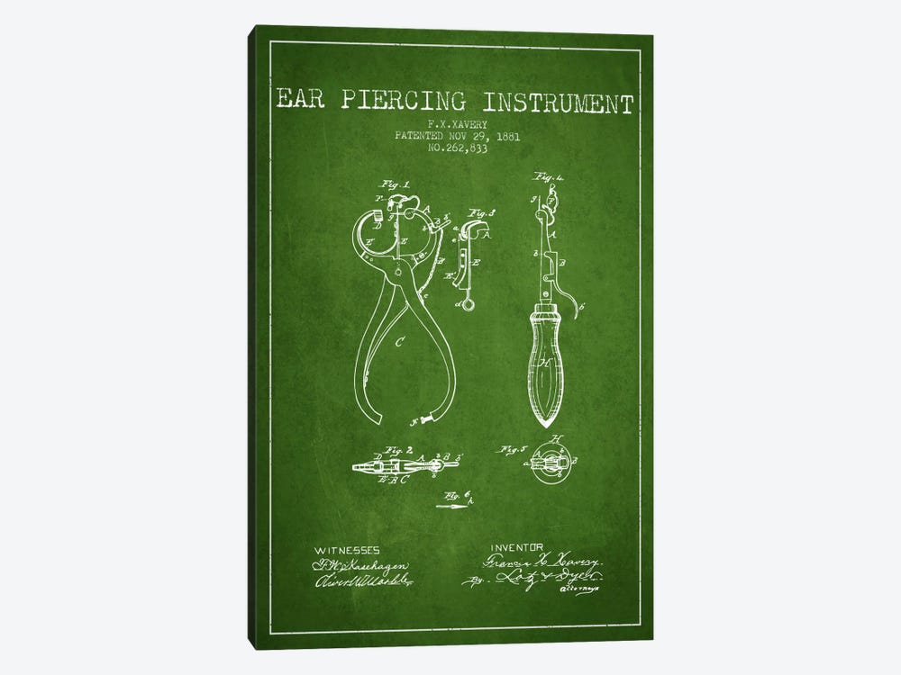 Ear Piercer 3 Green Patent Blueprint by Aged Pixel 1-piece Canvas Print