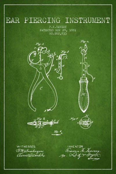 Beauty & Personal Care Blueprints: Ear Piercer 3 Green Patent Blueprint by Aged Pixel