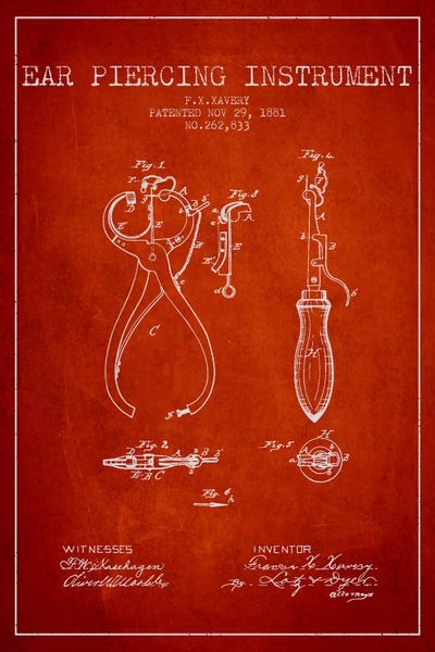 Ear Piercer 3 Red Patent Blueprint by Aged Pixel framed canvas print