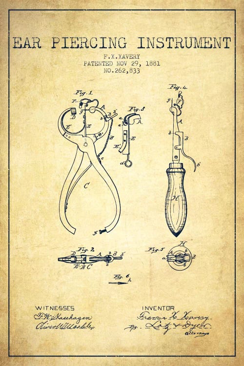 Ear Piercer 3 Vintage Patent Blueprint by Aged Pixel wall art