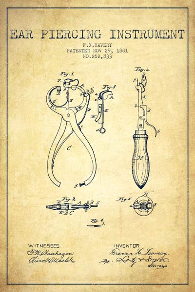 Beauty & Personal Care Blueprints: Ear Piercer 3 Vintage Patent Blueprint by Aged Pixel