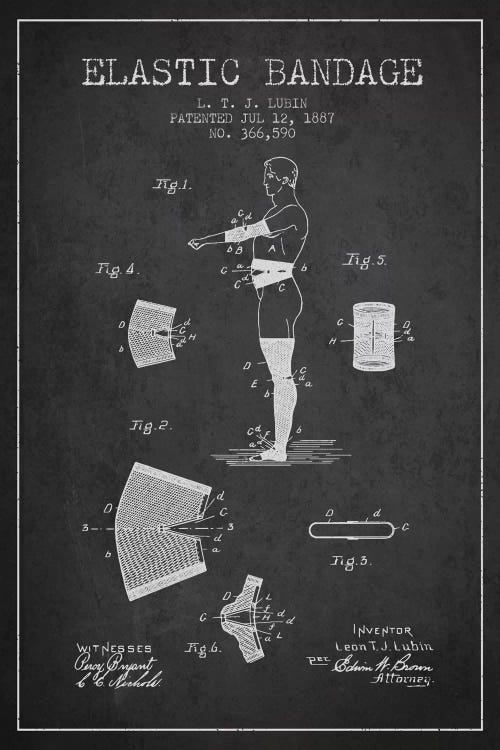 Elastic Bandage Charcoal Patent Blueprint by Aged Pixel wall art
