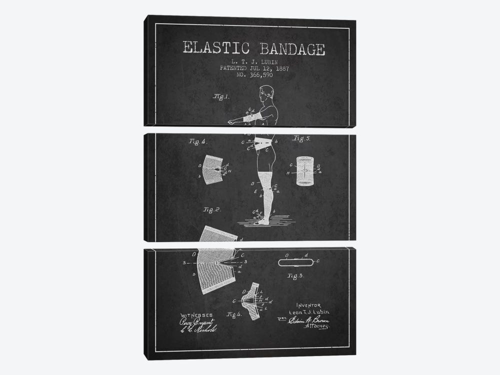 Elastic Bandage Charcoal Patent Blueprint by Aged Pixel 3-piece Canvas Wall Art