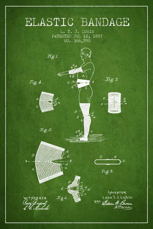 Elastic Bandage Green Patent Blueprint by Aged Pixel wall art