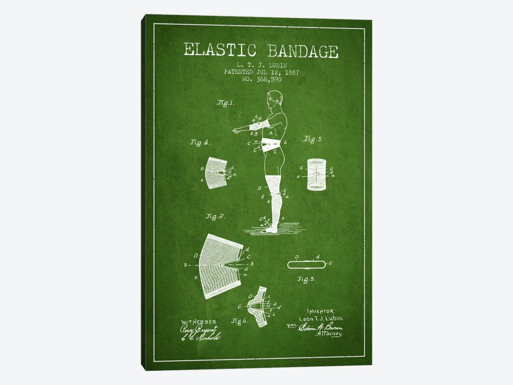 Elastic Bandage Green Patent Blueprint by Aged Pixel 1-piece Canvas Print