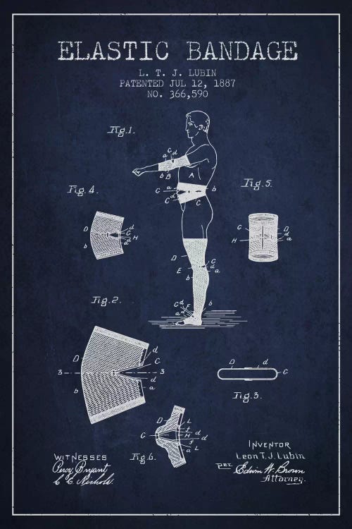 Elastic Bandage Navy Blue Patent Blueprint by Aged Pixel wall art