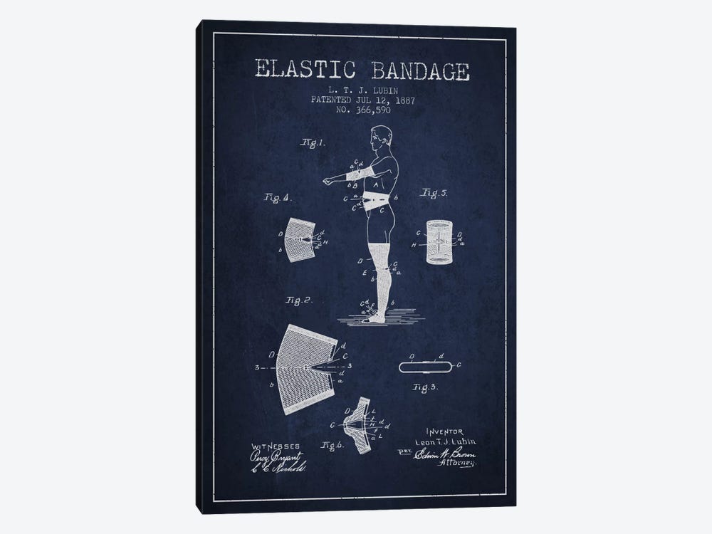 Elastic Bandage Navy Blue Patent Blueprint by Aged Pixel 1-piece Canvas Wall Art