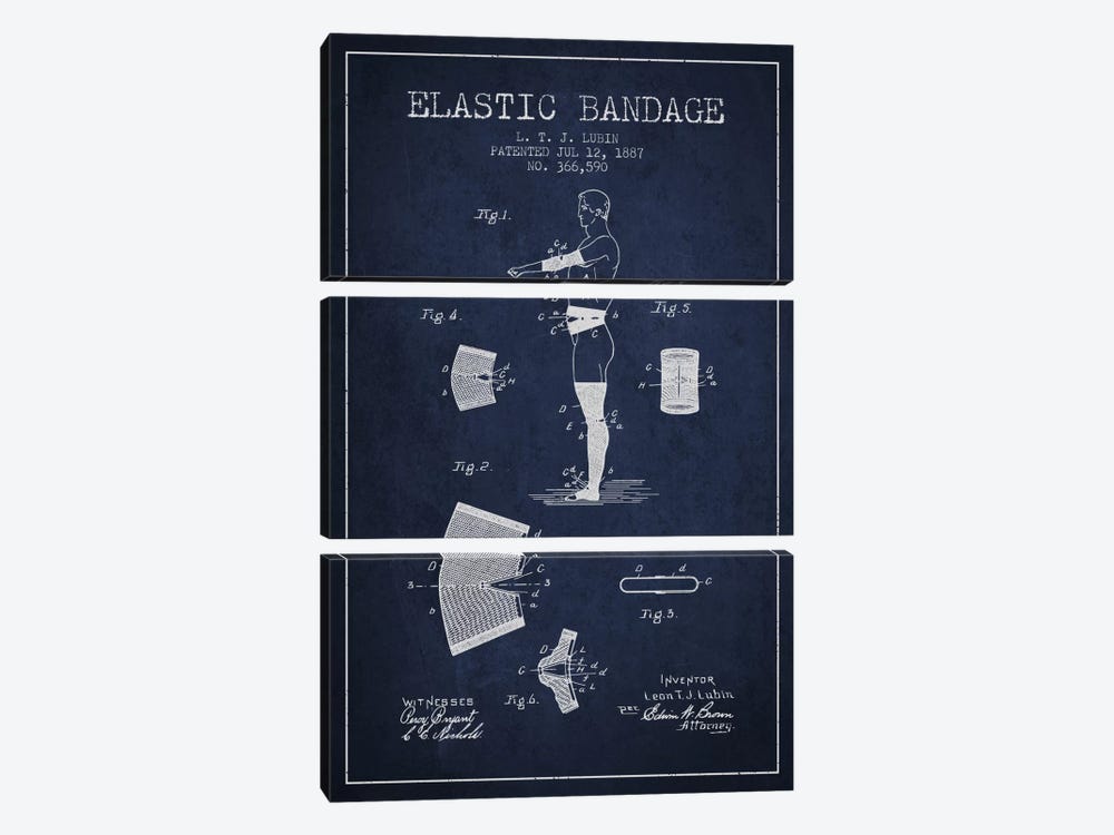 Elastic Bandage Navy Blue Patent Blueprint by Aged Pixel 3-piece Canvas Wall Art