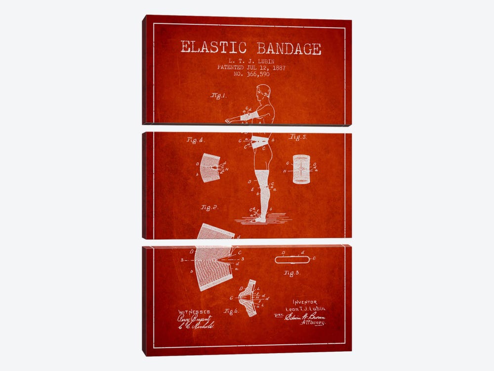 Elastic Bandage Red Patent Blueprint by Aged Pixel 3-piece Canvas Print