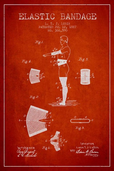 Medical & Dental Blueprints: Elastic Bandage Red Patent Blueprint by Aged Pixel
