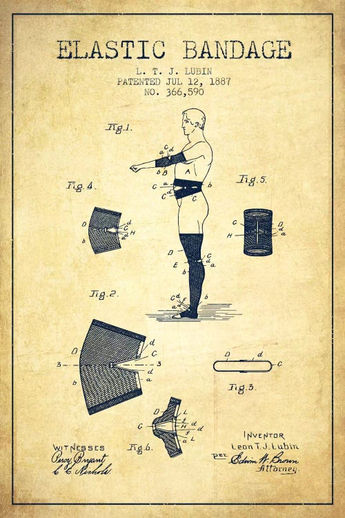 Elastic Bandage Vintage Patent Blueprint by Aged Pixel wall art