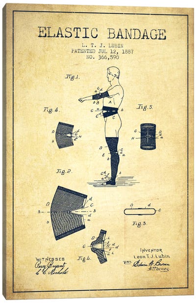 Elastic Bandage Vintage Patent Blueprint Canvas Art Print - Medical & Dental Blueprints
