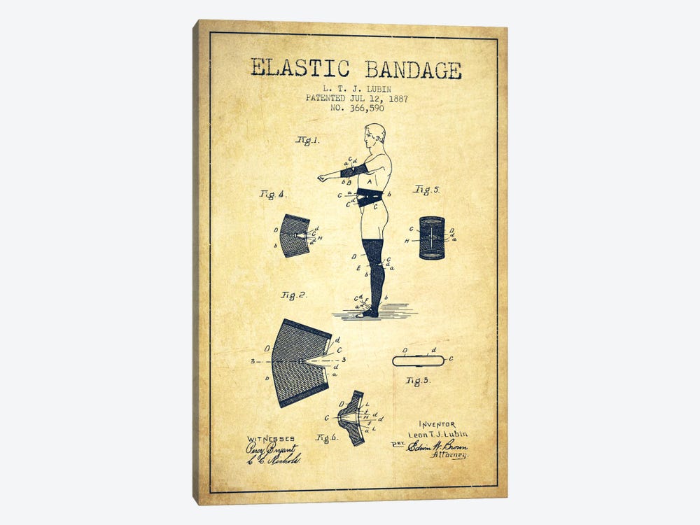 Elastic Bandage Vintage Patent Blueprint by Aged Pixel 1-piece Canvas Wall Art
