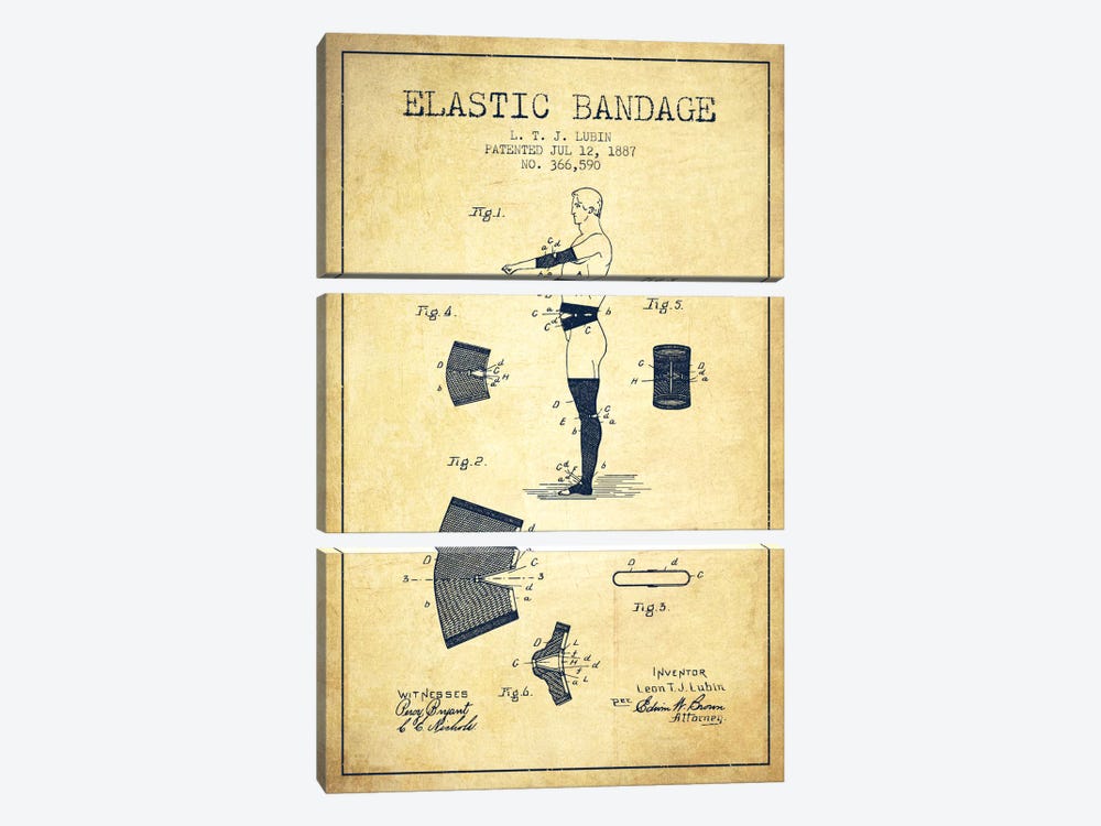 Elastic Bandage Vintage Patent Blueprint by Aged Pixel 3-piece Canvas Art