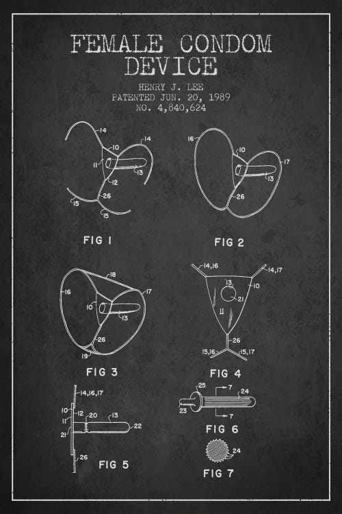Female Condom Charcoal Patent Blueprint