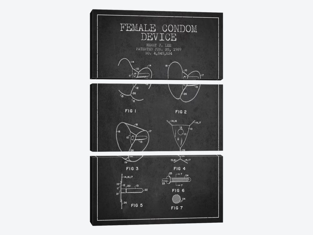 Female Condom Charcoal Patent Blueprint by Aged Pixel 3-piece Canvas Wall Art