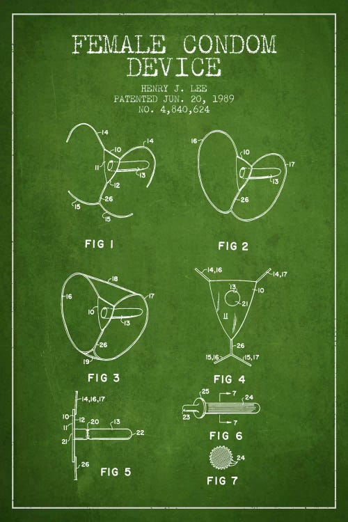 Female Condom Green Patent Blueprint