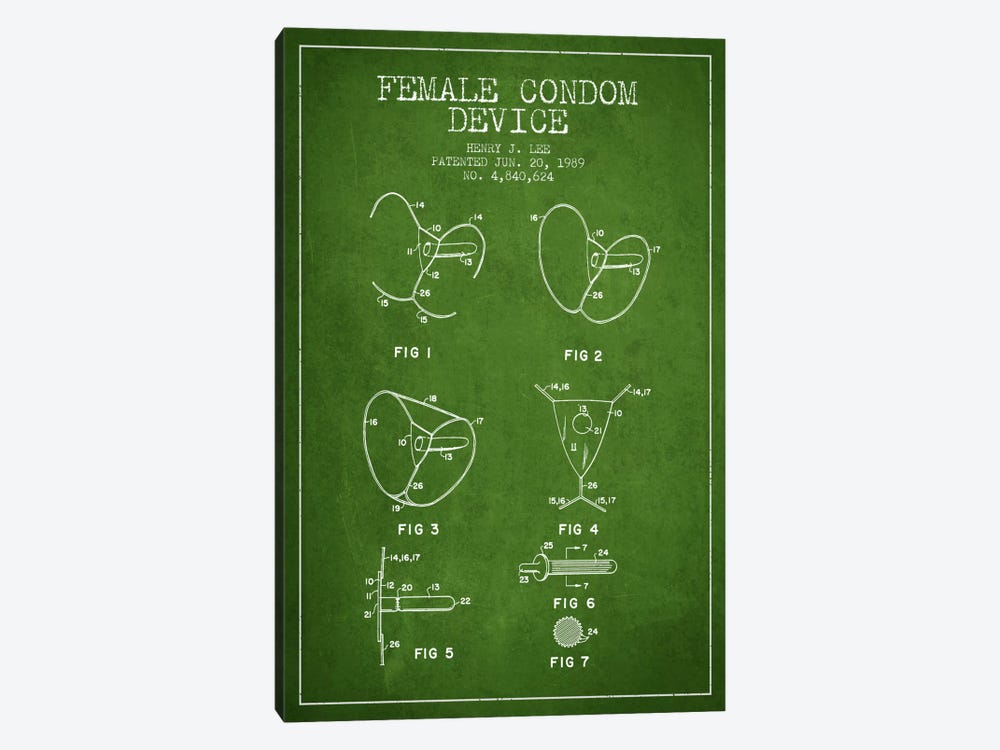 Female Condom Green Patent Blueprint by Aged Pixel 1-piece Canvas Art Print