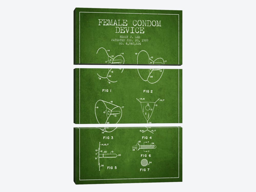 Female Condom Green Patent Blueprint by Aged Pixel 3-piece Art Print