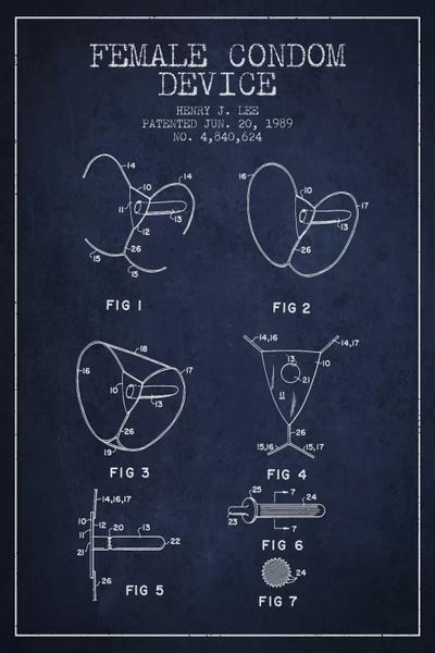 Female Condom Navy Blue Patent Blueprint by Aged Pixel framed canvas print