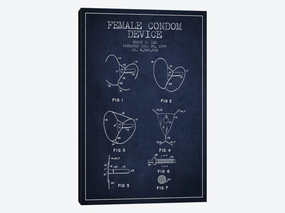 Female Condom Navy Blue Patent Blueprint by Aged Pixel 1-piece Canvas Art