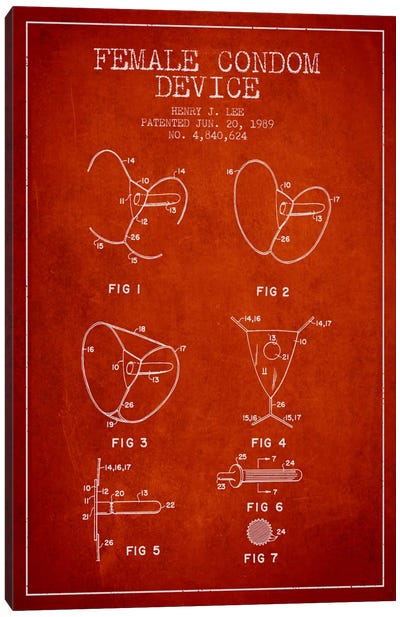 Female Condom Red Patent Blueprint Canvas Art Print - Beauty & Personal Care Blueprints