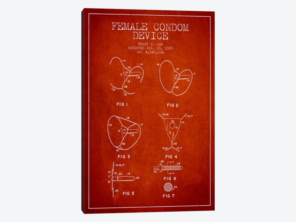 Female Condom Red Patent Blueprint by Aged Pixel 1-piece Canvas Print