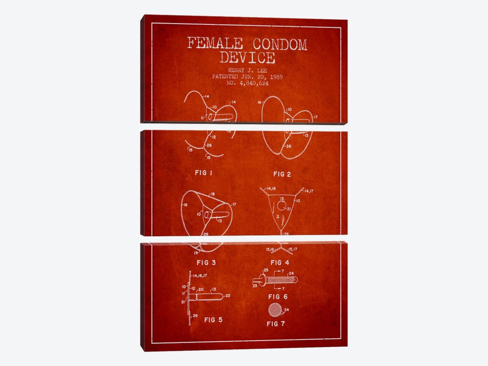 Female Condom Red Patent Blueprint by Aged Pixel 3-piece Art Print