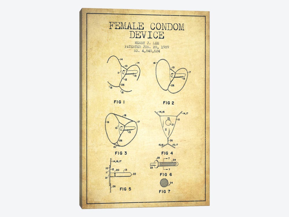 Female Condom Vintage Patent Blueprint by Aged Pixel 1-piece Canvas Art