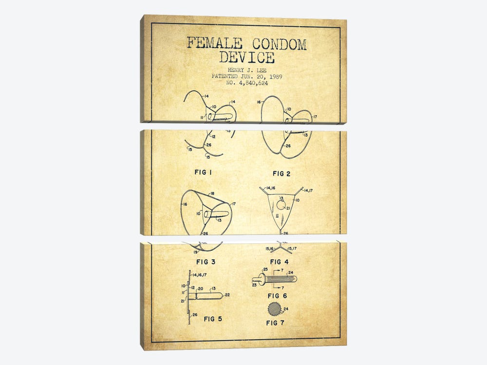 Female Condom Vintage Patent Blueprint by Aged Pixel 3-piece Canvas Artwork