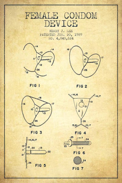 Female Condom Vintage Patent Blueprint