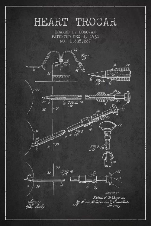 Heart Trocar Charcoal Patent Blueprint