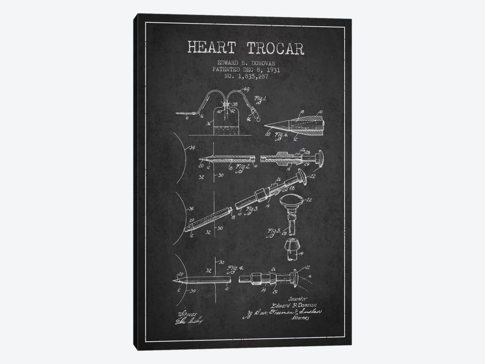 Heart Trocar Charcoal Patent Blueprint by Aged Pixel 1-piece Canvas Art Print