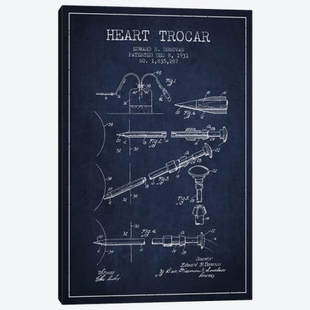 Heart Trocar Navy Blue Patent Blueprint Canvas Print #ADP1927} by Aged Pixel Canvas Wall Art