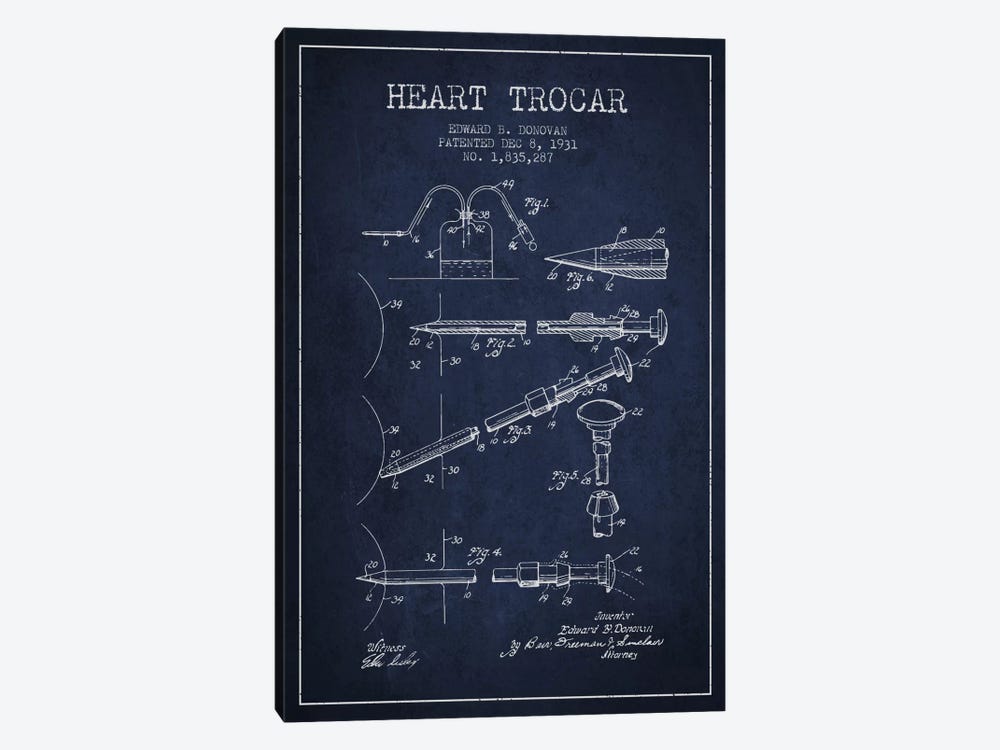 Heart Trocar Navy Blue Patent Blueprint by Aged Pixel 1-piece Art Print