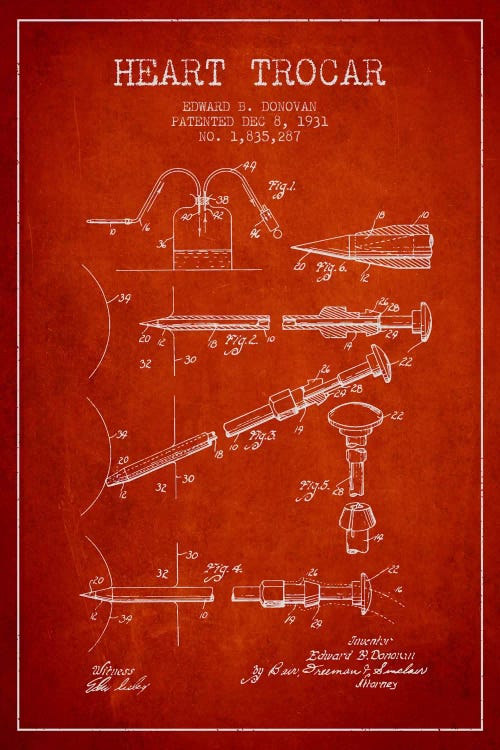 Heart Trocar Red Patent Blueprint by Aged Pixel wall art