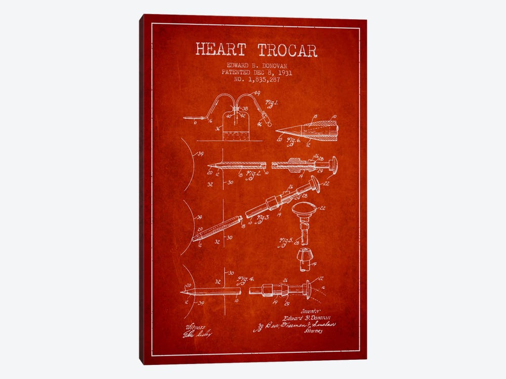 Heart Trocar Red Patent Blueprint by Aged Pixel 1-piece Canvas Artwork
