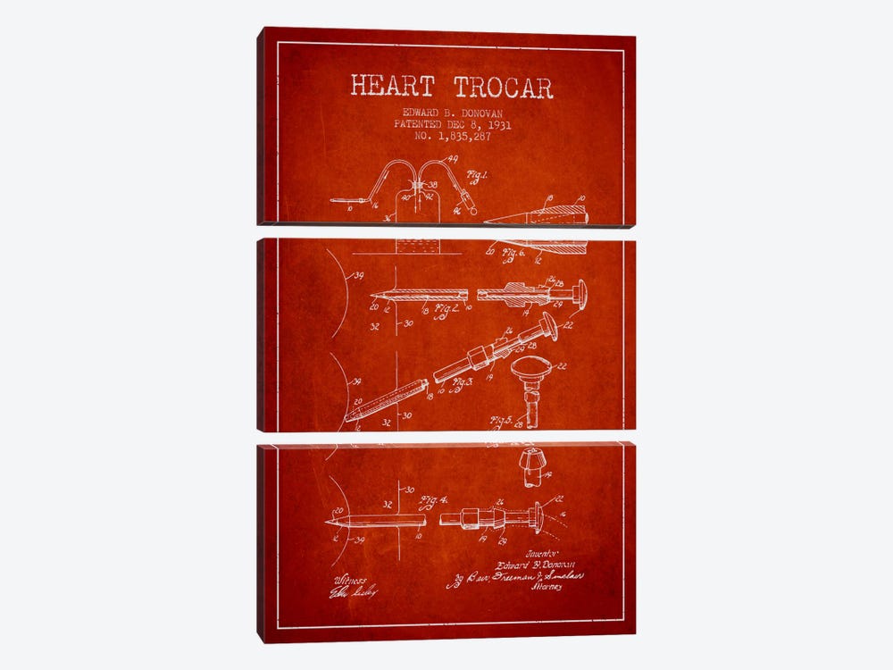 Heart Trocar Red Patent Blueprint by Aged Pixel 3-piece Canvas Art
