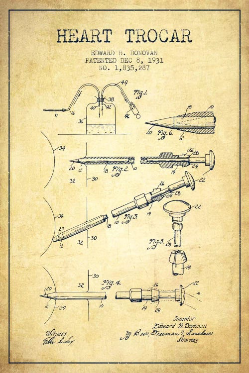 Heart Trocar Vintage Patent Blueprint