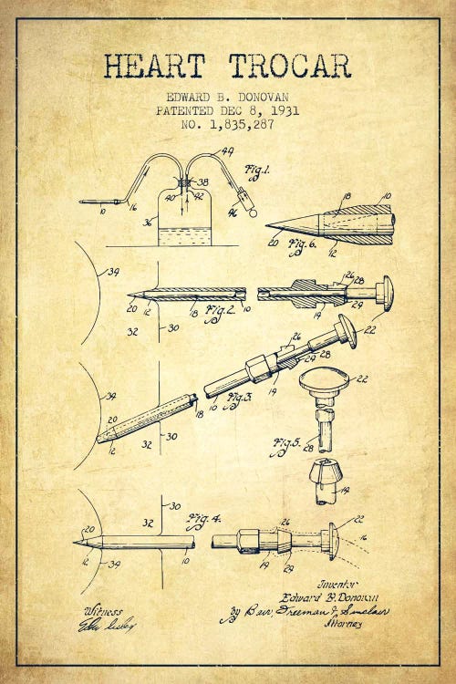 Heart Trocar Vintage Patent Blueprint by Aged Pixel wall art