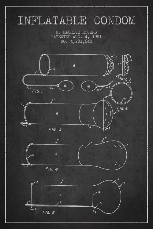 Inflatable Condom Charcoal Patent Blueprint by Aged Pixel wall art