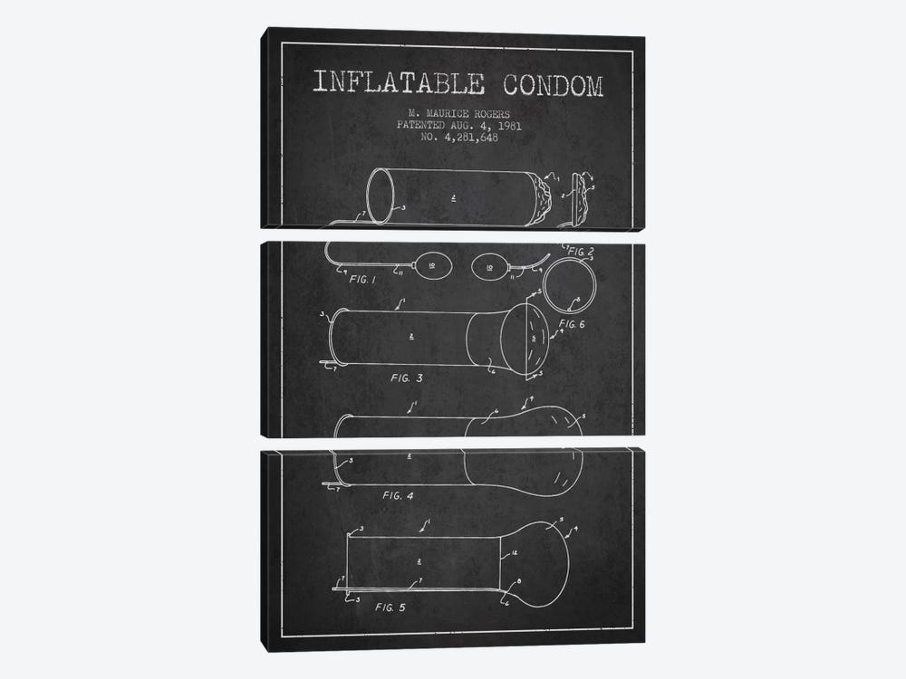 Inflatable Condom Charcoal Patent Blueprint by Aged Pixel 3-piece Canvas Print