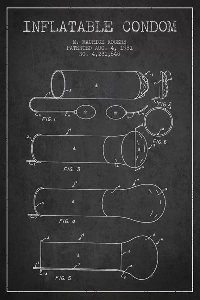 Medical & Dental Blueprints: Inflatable Condom Charcoal Patent Blueprint by Aged Pixel