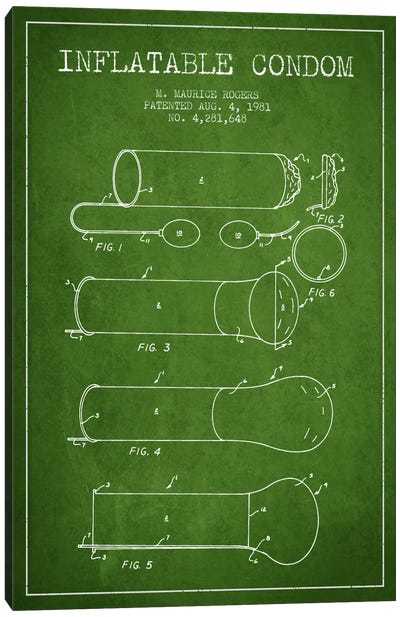 Inflatable Condom Green Patent Blueprint Canvas Art Print - Aged Pixel: Medical & Dental
