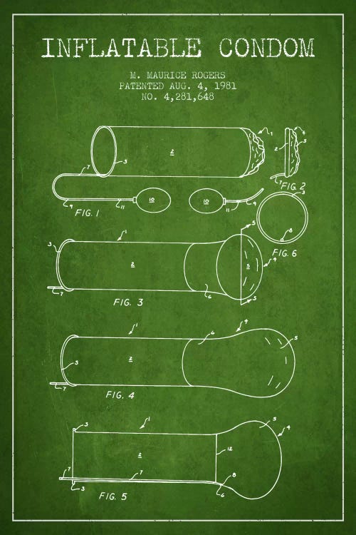 Inflatable Condom Green Patent Blueprint by Aged Pixel wall art