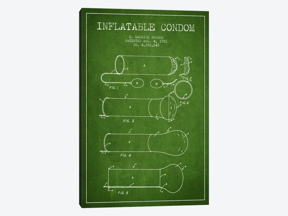Inflatable Condom Green Patent Blueprint by Aged Pixel 1-piece Canvas Wall Art